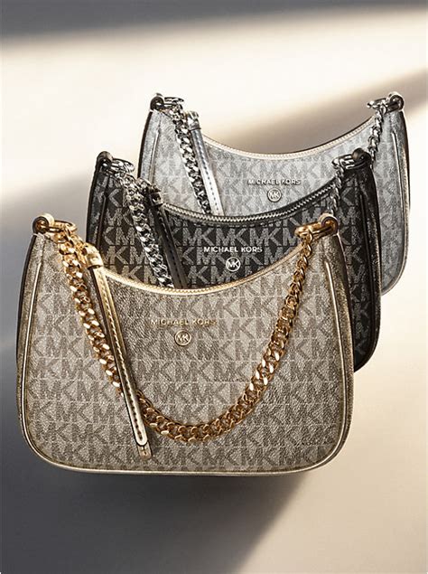 michael kors jet set charm small metallic logo shoulder bag|Michael Kors leather handbags.